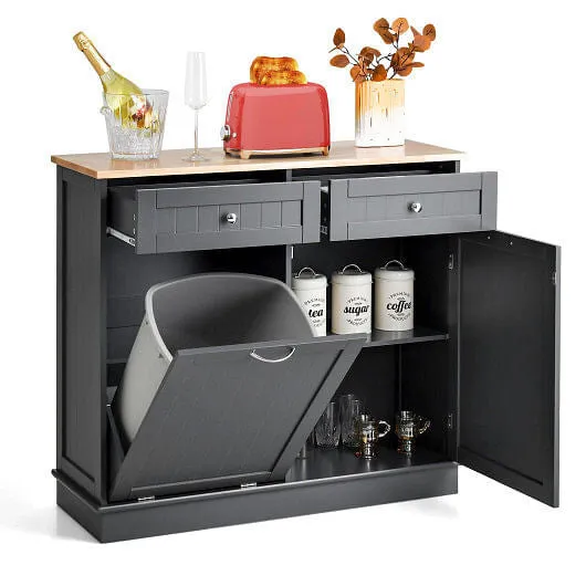 Rubber Wood Kitchen Trash Cabinet with Single Trash Can Holder and Adjustable Sh