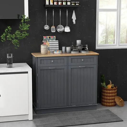Rubber Wood Kitchen Trash Cabinet with Single Trash Can Holder and Adjustable Sh