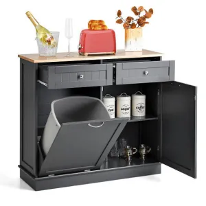 Rubber Wood Kitchen Trash Cabinet with Single Trash Can Holder and Adjustable Sh