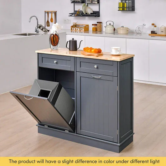 Rubber Wood Kitchen Trash Cabinet with Single Trash Can Holder and Adjustable Sh