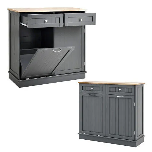 Rubber Wood Kitchen Trash Cabinet with Single Trash Can Holder and Adjustable Sh