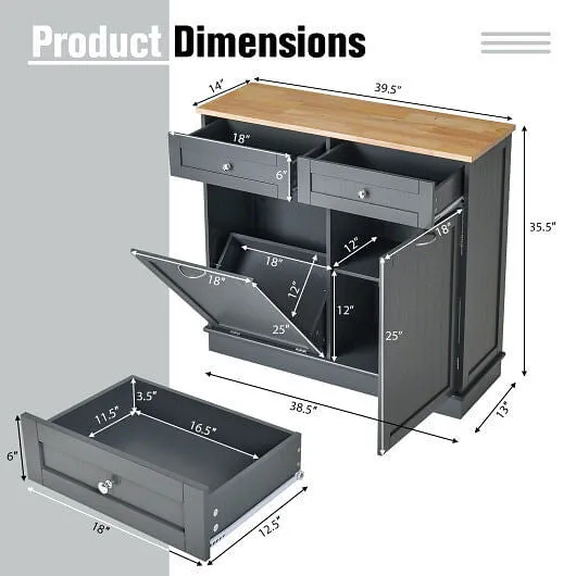 Rubber Wood Kitchen Trash Cabinet with Single Trash Can Holder and Adjustable Sh
