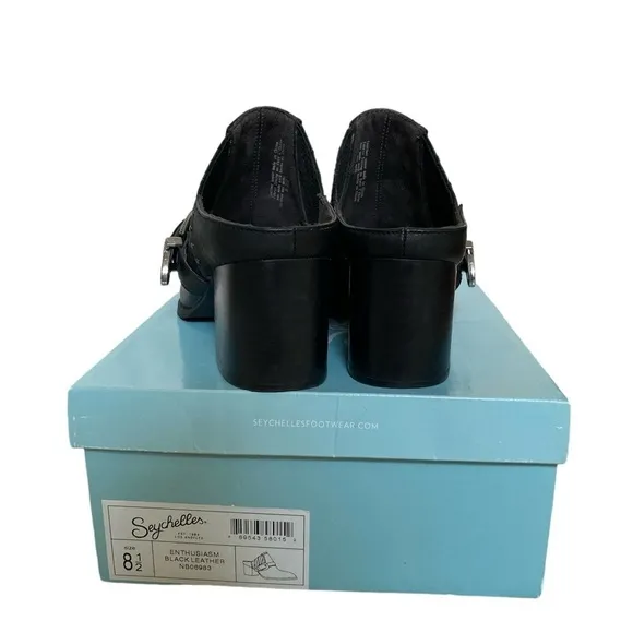 Seychelles Enthusiasm Black Leather Western Heeled Mules Silver Buckle Women 8.5