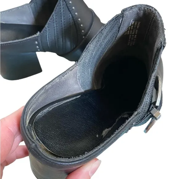 Seychelles Enthusiasm Black Leather Western Heeled Mules Silver Buckle Women 8.5