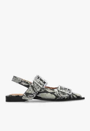 Snake Embossed Slingback Flats