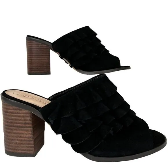SOLE SOCIETY the FRANNIE Sandal Chunky Heel Open Toe Mules in Black Women's 9.5