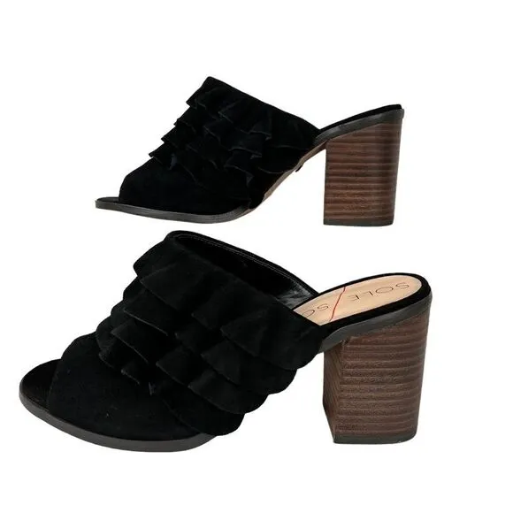 SOLE SOCIETY the FRANNIE Sandal Chunky Heel Open Toe Mules in Black Women's 9.5