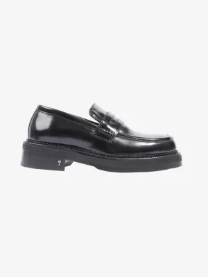 Square-toe Polished Loafers Black Calfskin Leather EU 40 UK 7