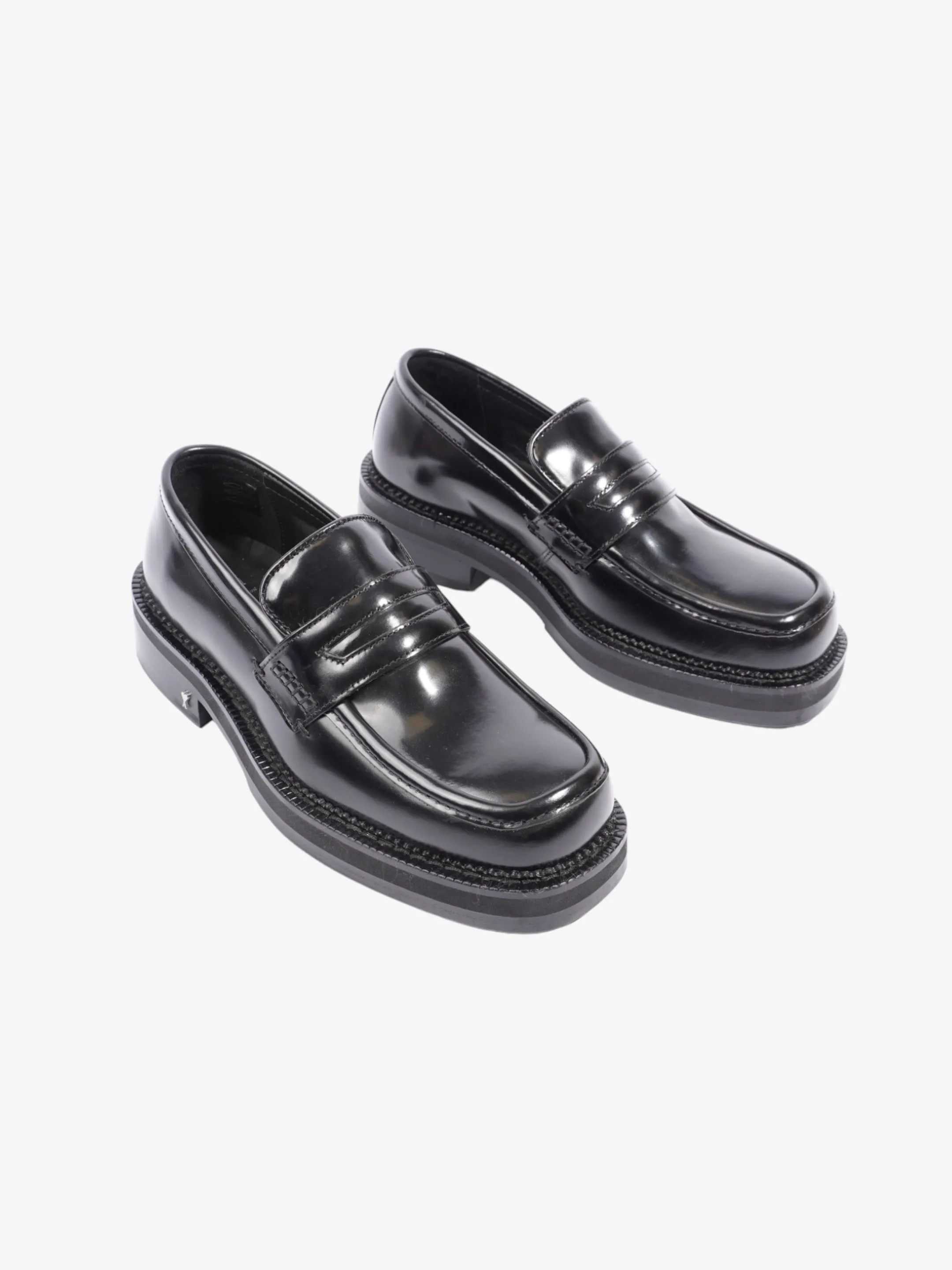 Square-toe Polished Loafers Black Calfskin Leather EU 40 UK 7