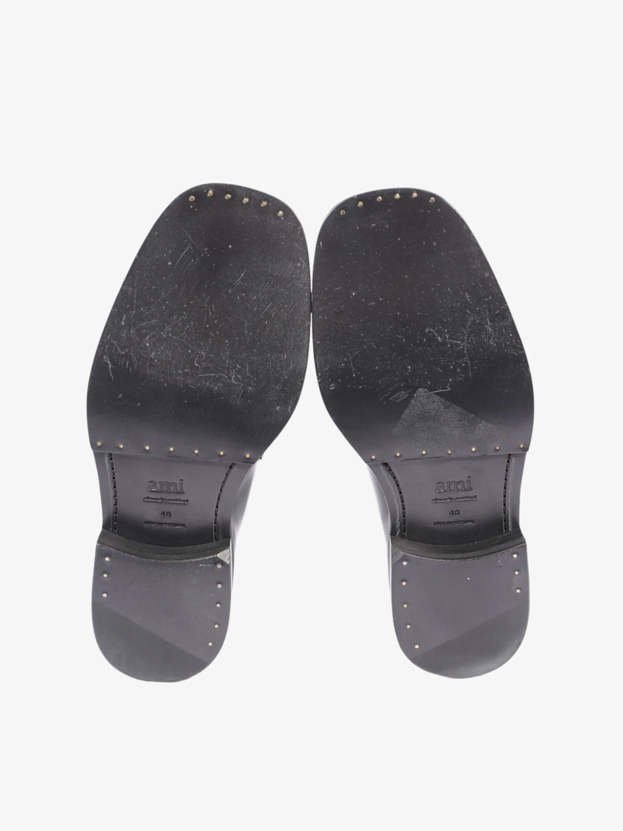 Square-toe Polished Loafers Black Calfskin Leather EU 40 UK 7