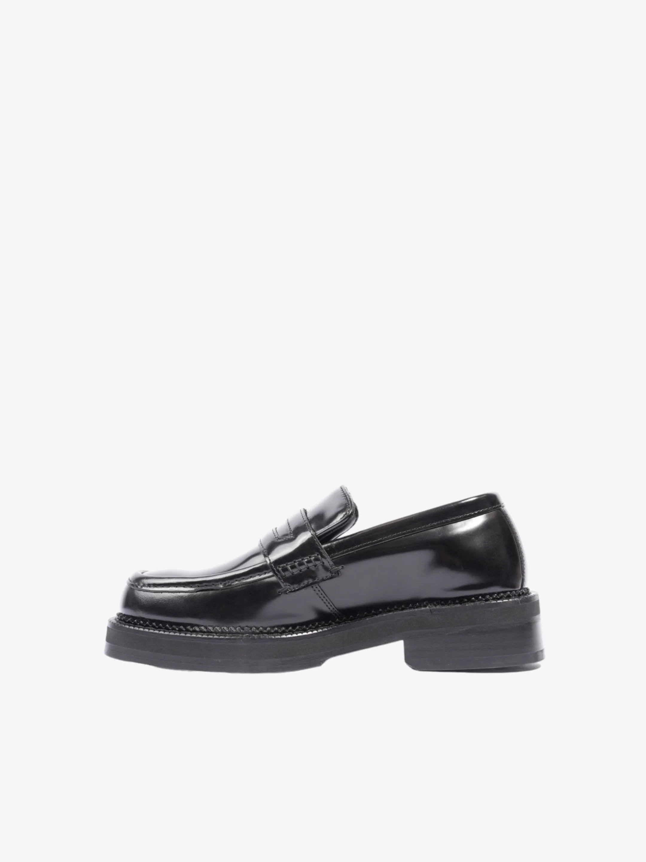 Square-toe Polished Loafers Black Calfskin Leather EU 40 UK 7