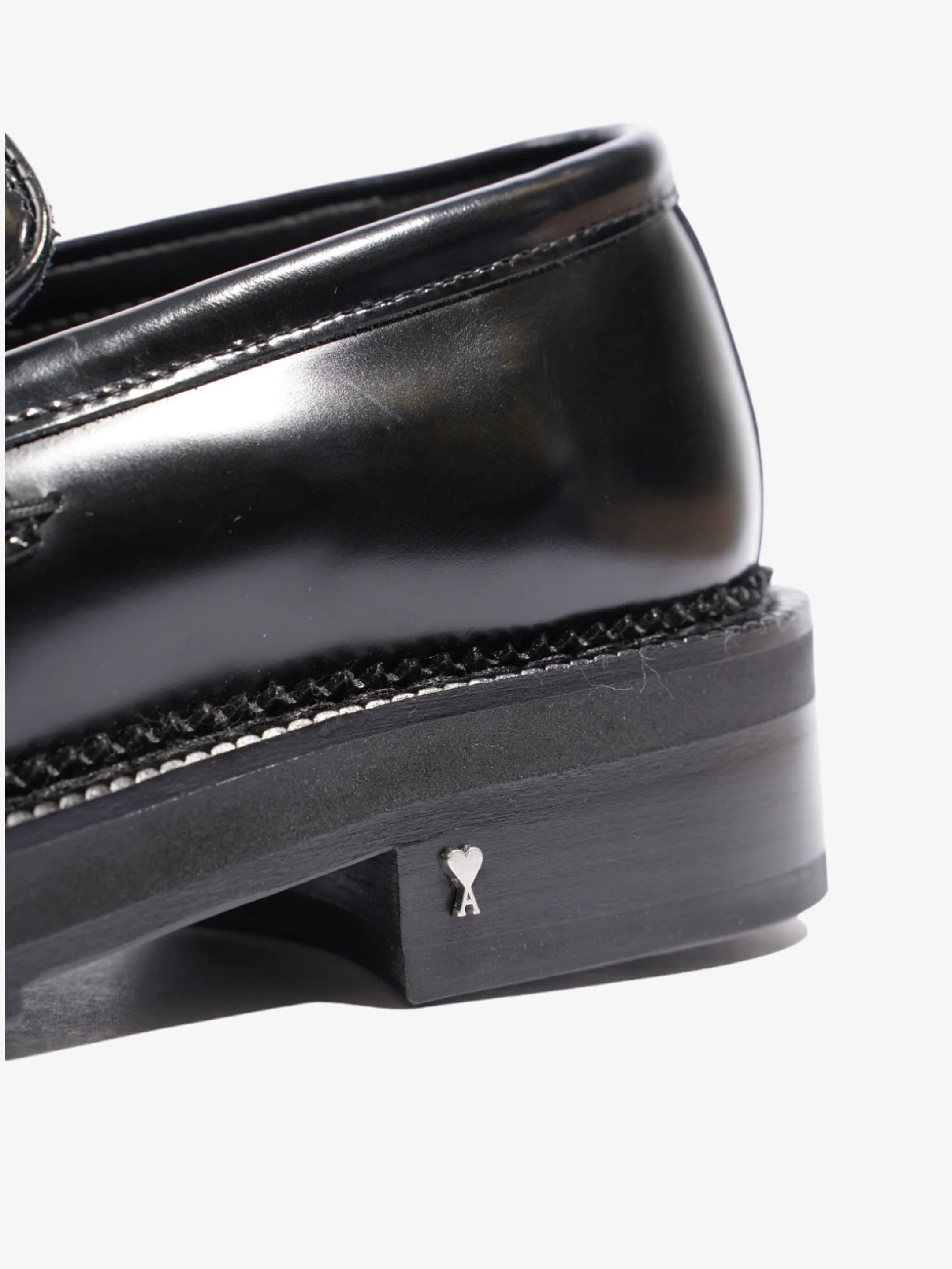Square-toe Polished Loafers Black Calfskin Leather EU 40 UK 7
