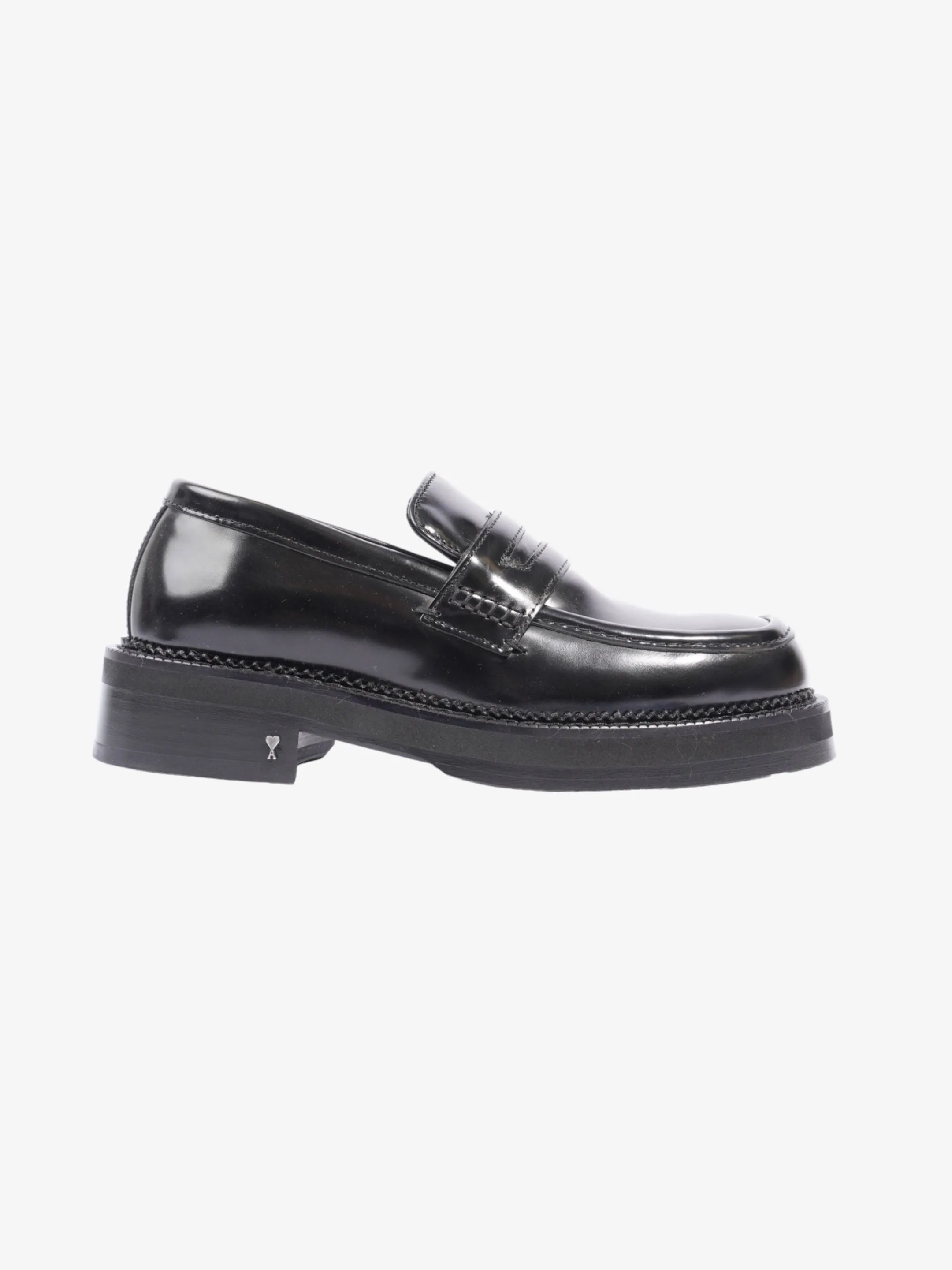 Square-toe Polished Loafers Black Calfskin Leather EU 40 UK 7