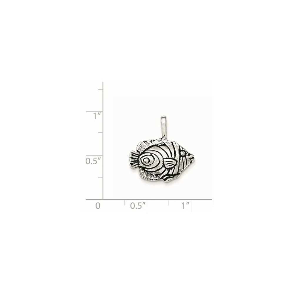 Sterling Silver Antiqued & Textured Circular Striped Fish Chain Slide