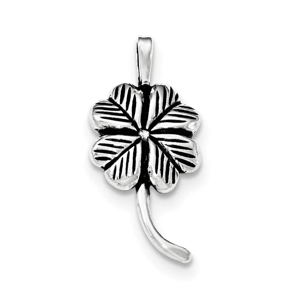 Sterling Silver Antiqued & Textured Clover Chain Slide