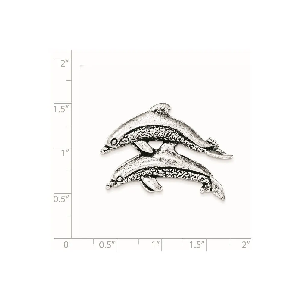 Sterling Silver Antiqued & Textured Dolphins Chain Slide Pendant
