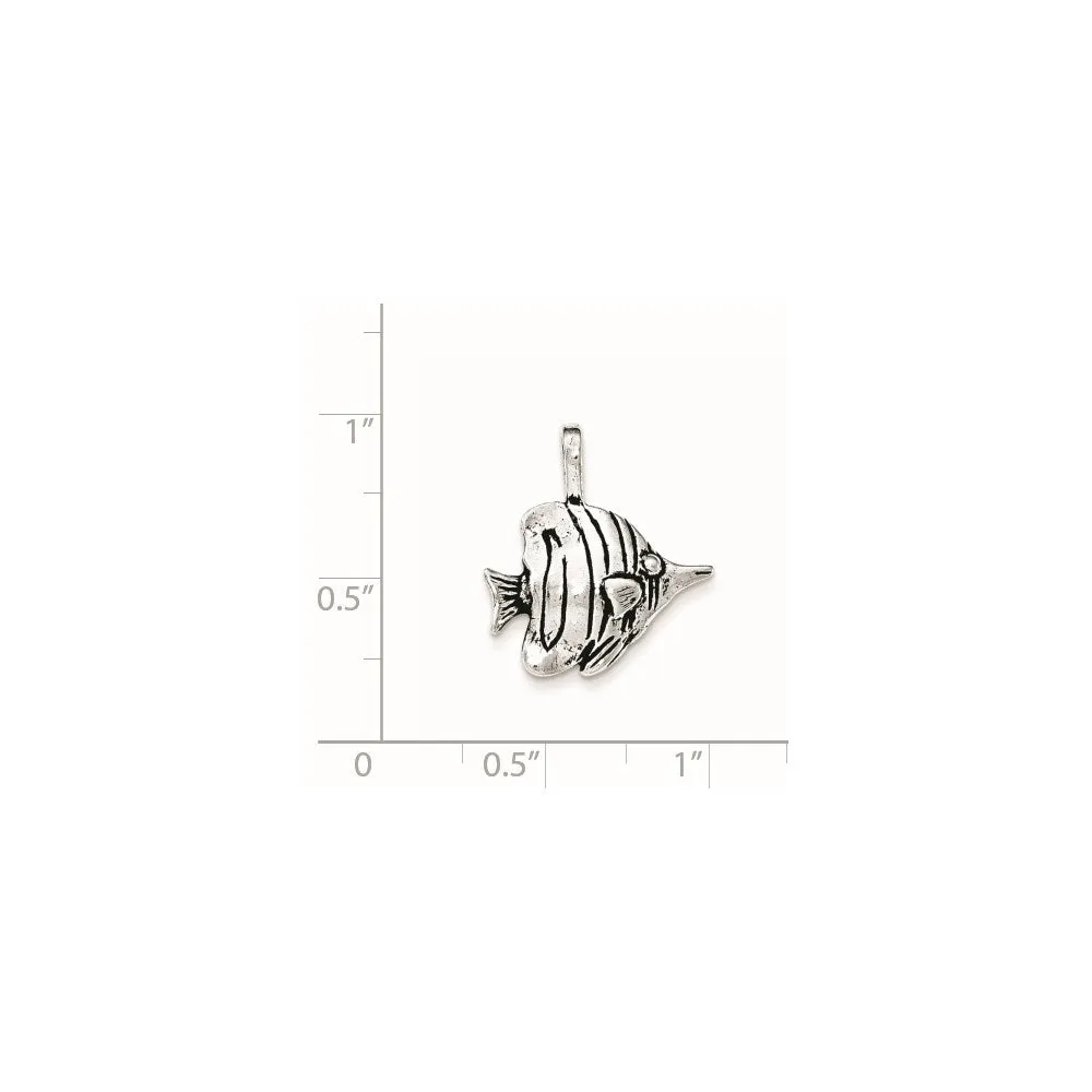 Sterling Silver Antiqued & Textured Fish Chain Slide Pendant