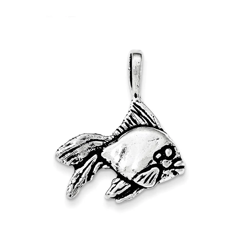 Sterling Silver Antiqued & Textured Goldfish w/long Fins Chain Slide