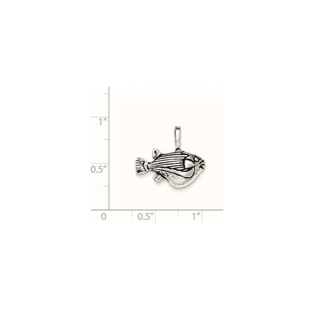 Sterling Silver Antiqued Big Belly Fish Chain Slide Pendant
