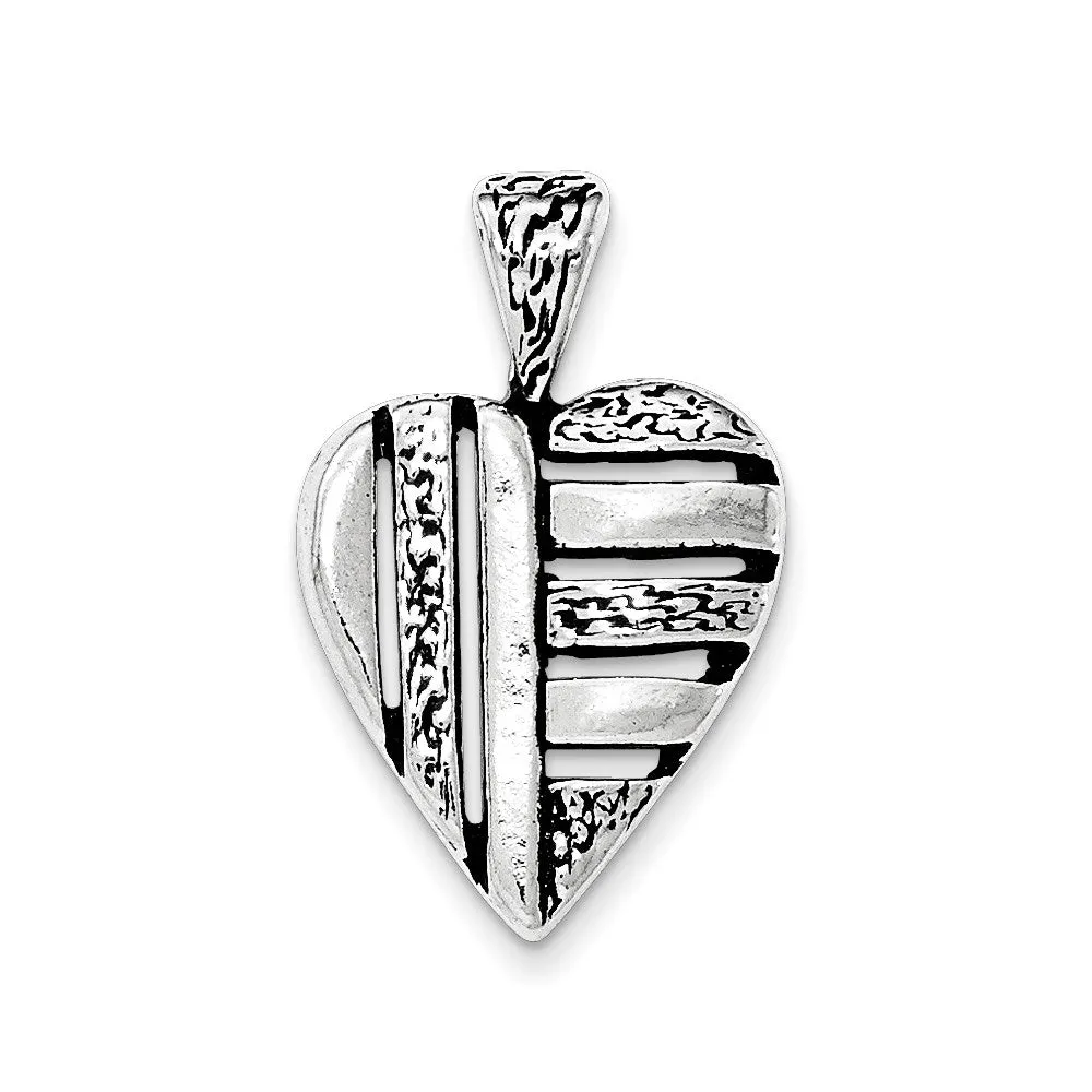 Sterling Silver Antiqued Heart Chain Slide Pendant