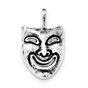 Sterling Silver Antiqued Smiling Mask Chain Slide Pendant