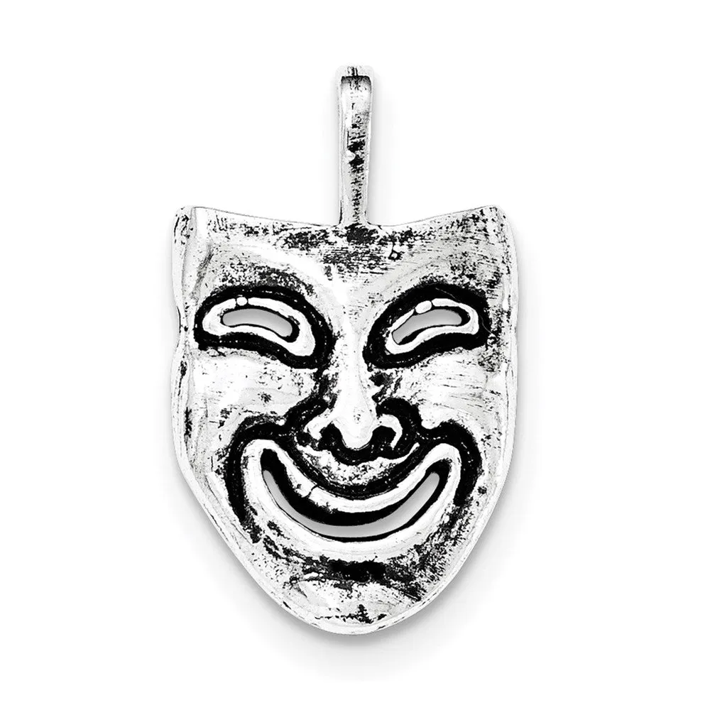 Sterling Silver Antiqued Smiling Mask Chain Slide Pendant