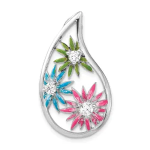 Sterling Silver Blue,Green,Pink Enamel CZ Slide