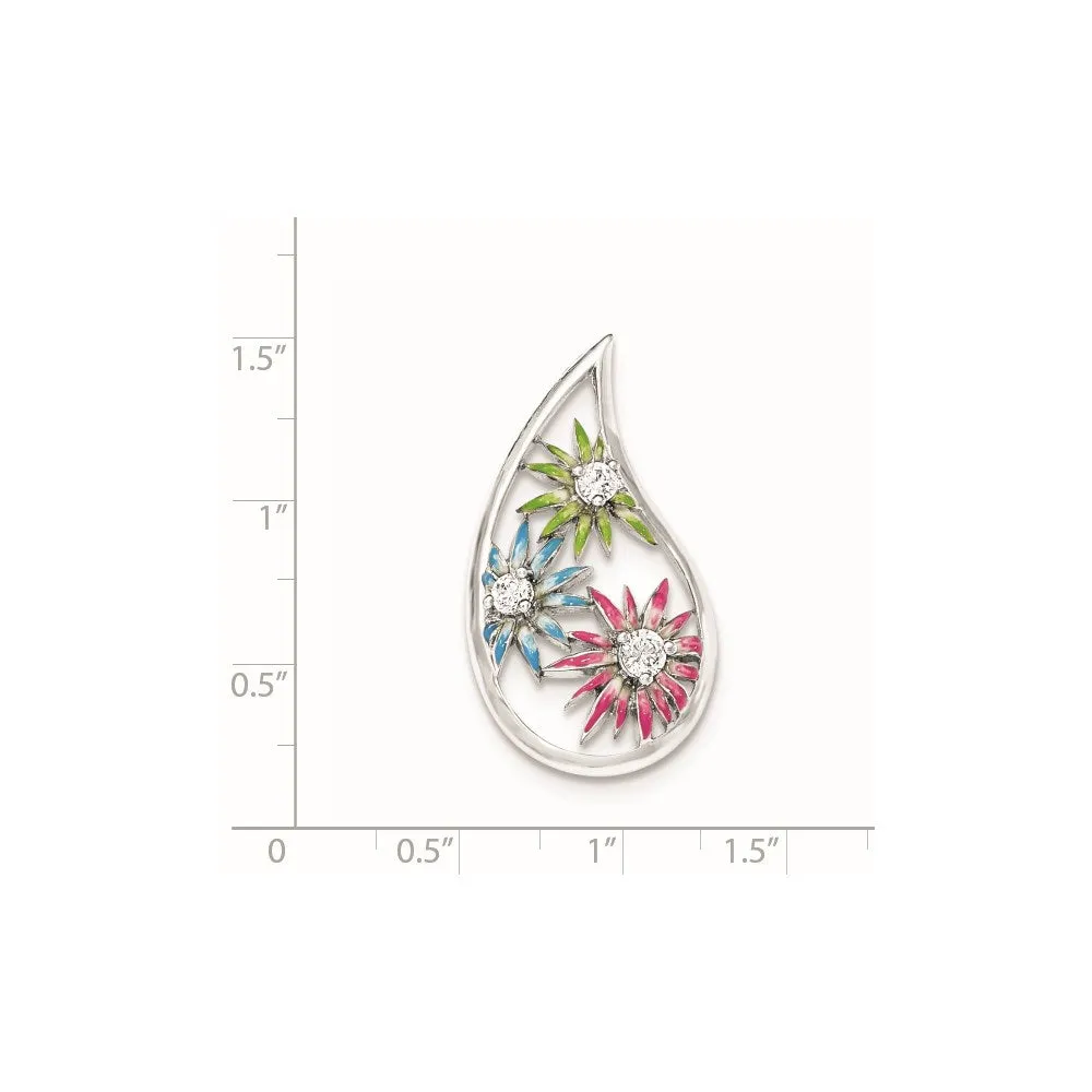 Sterling Silver Blue,Green,Pink Enamel CZ Slide