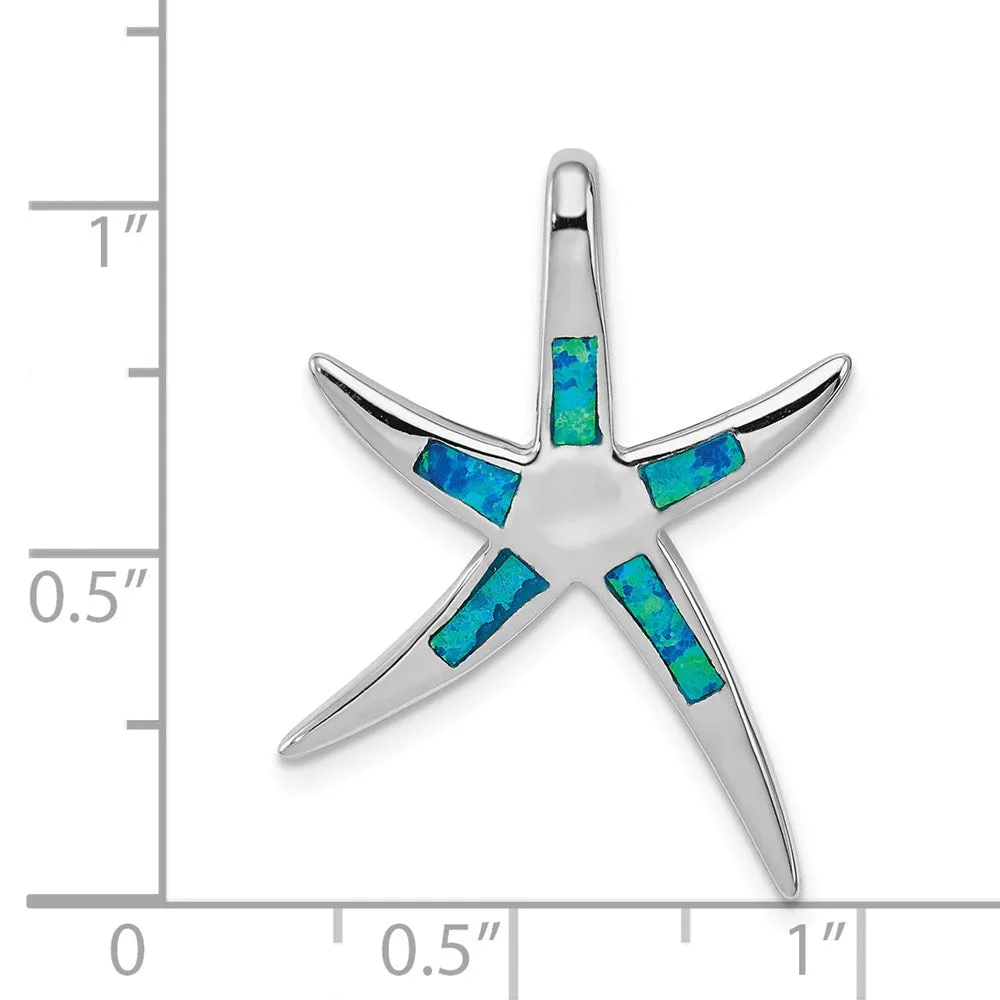 Sterling Silver Created Blue Opal Inlay Flat Starfish Slide