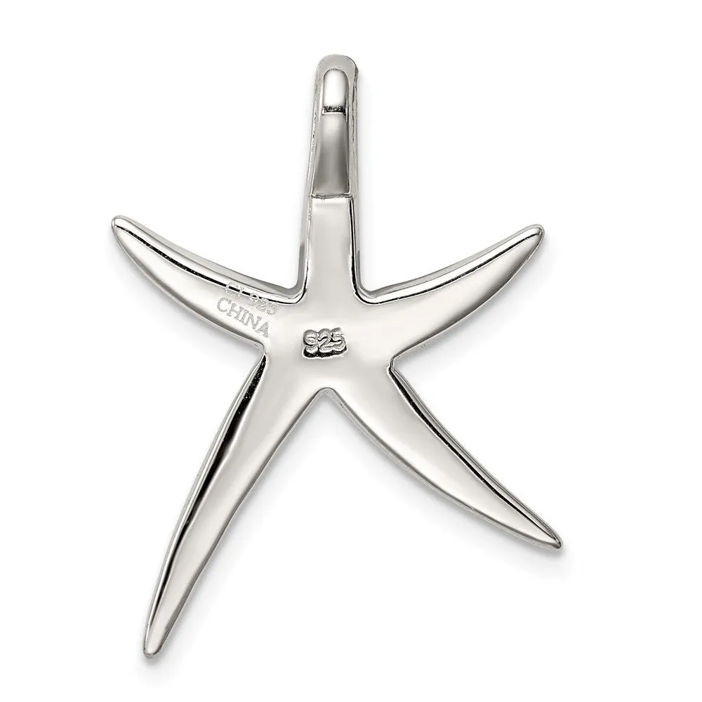 Sterling Silver Created Blue Opal Inlay Flat Starfish Slide