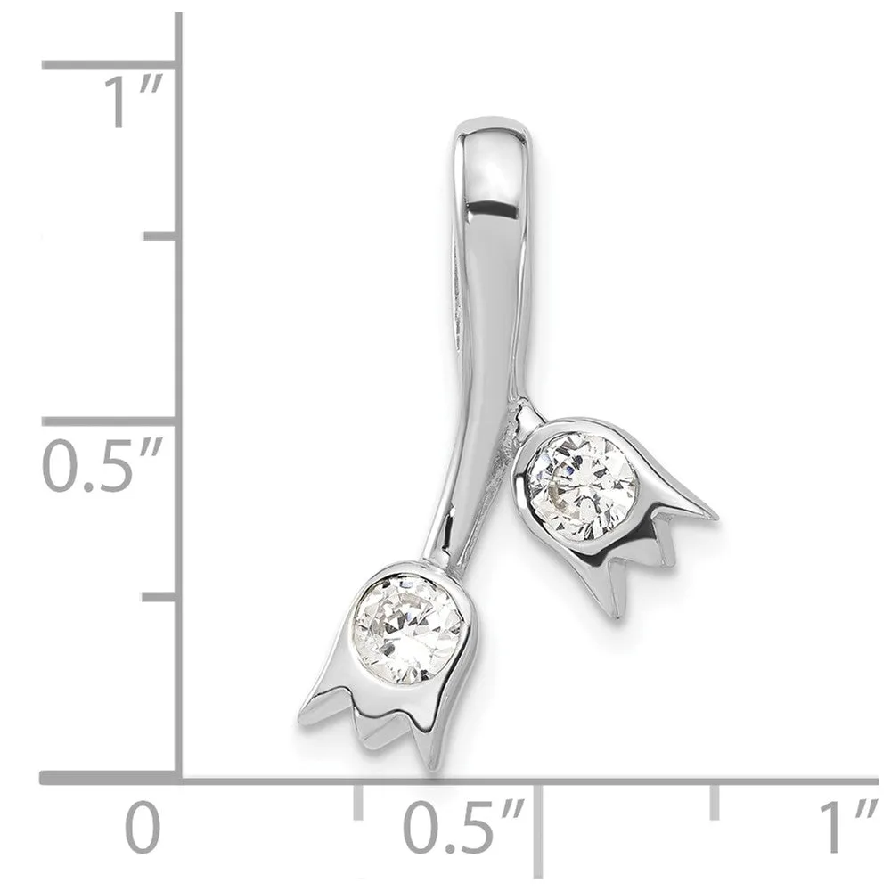 Sterling Silver CZ Double Tulip Slide Pendant