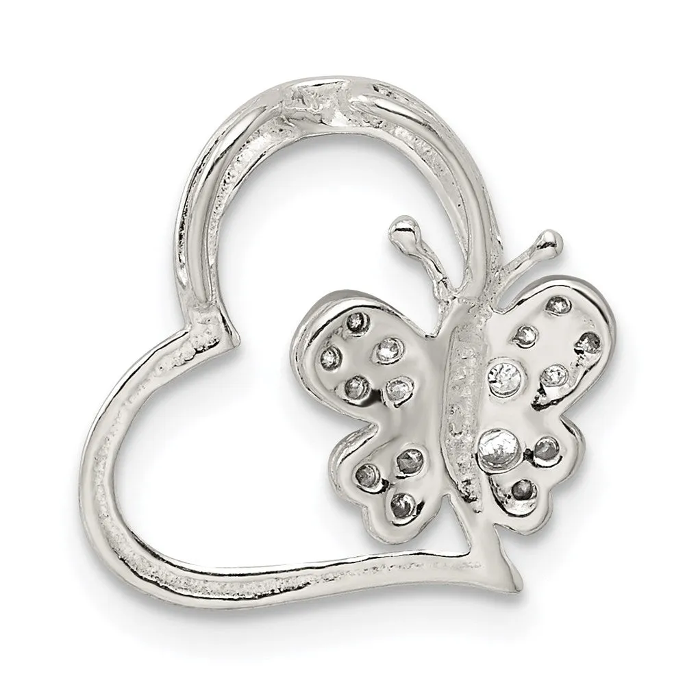 Sterling Silver CZ Heart with Butterfly Chain Slide