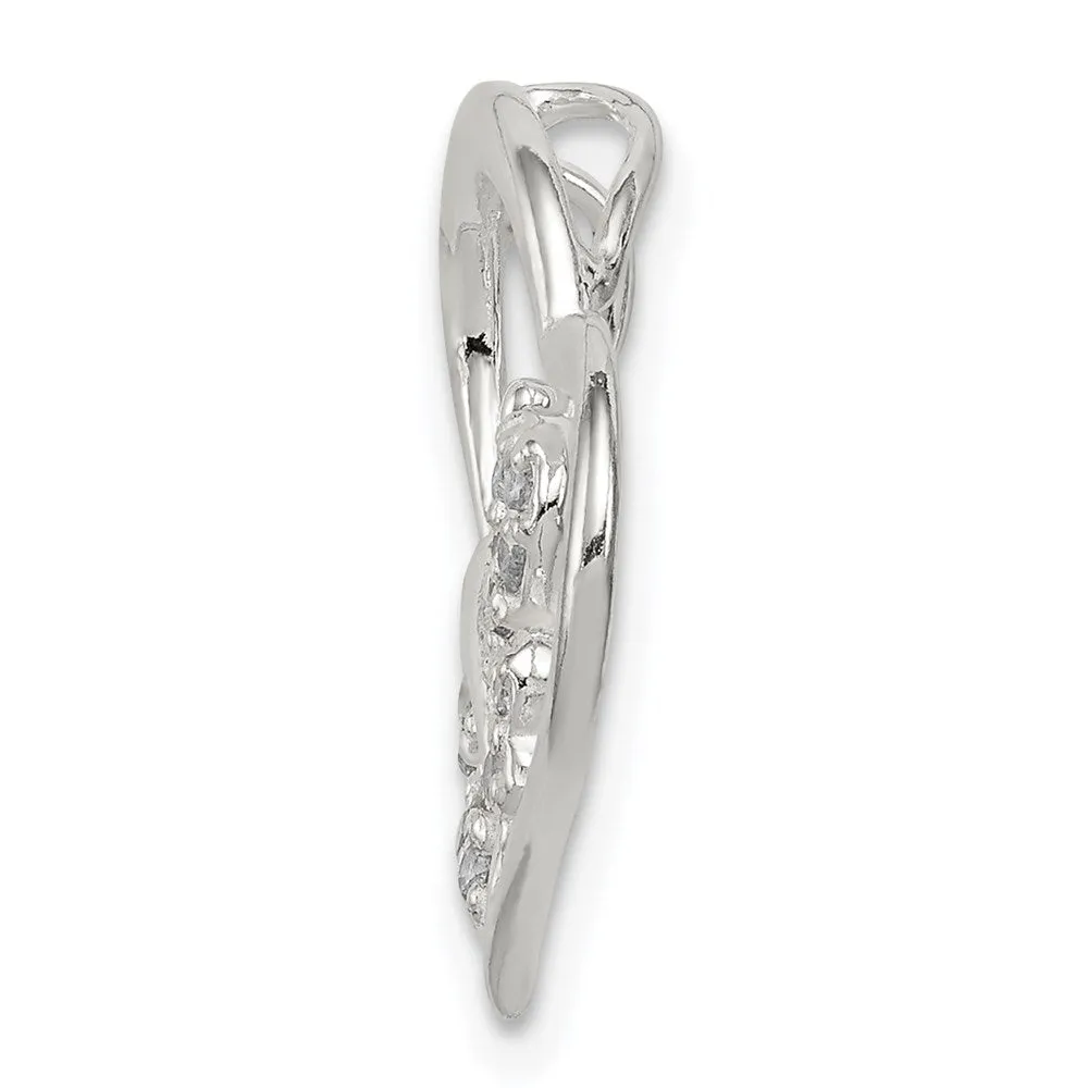 Sterling Silver CZ Heart with Butterfly Chain Slide
