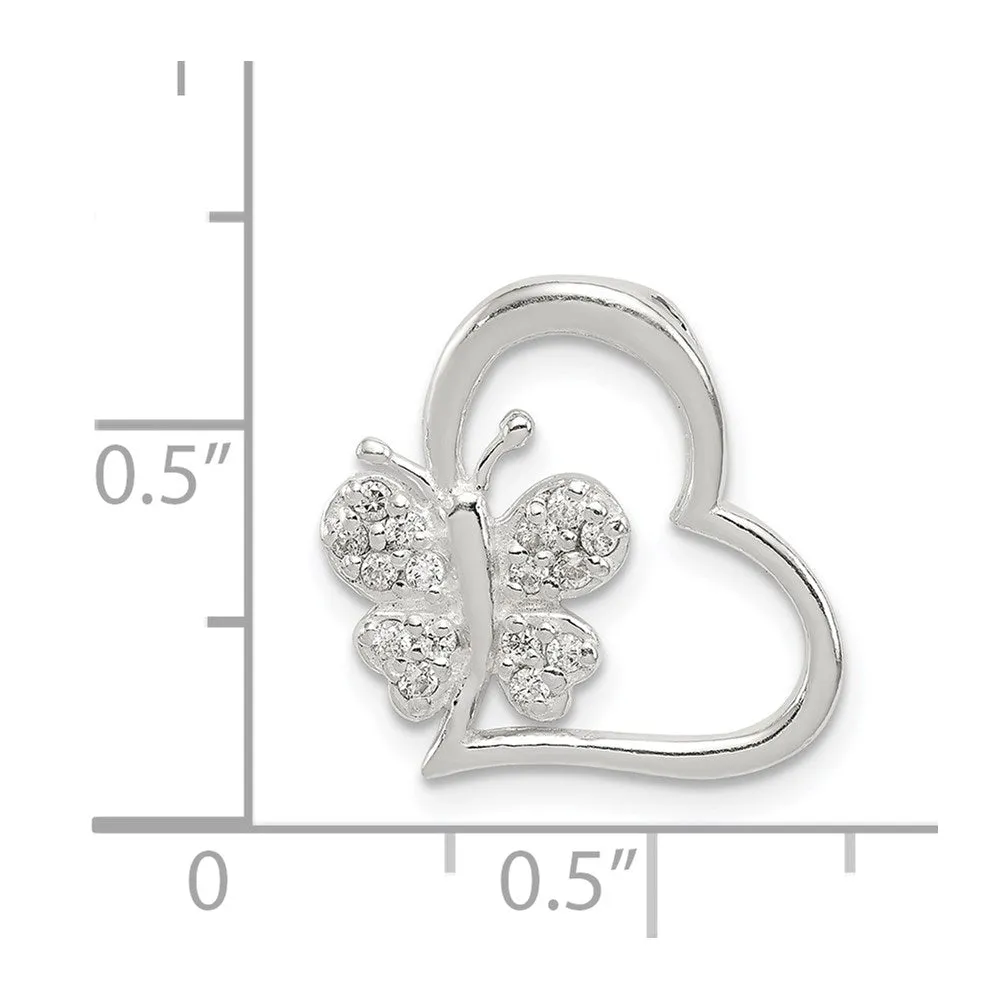 Sterling Silver CZ Heart with Butterfly Chain Slide