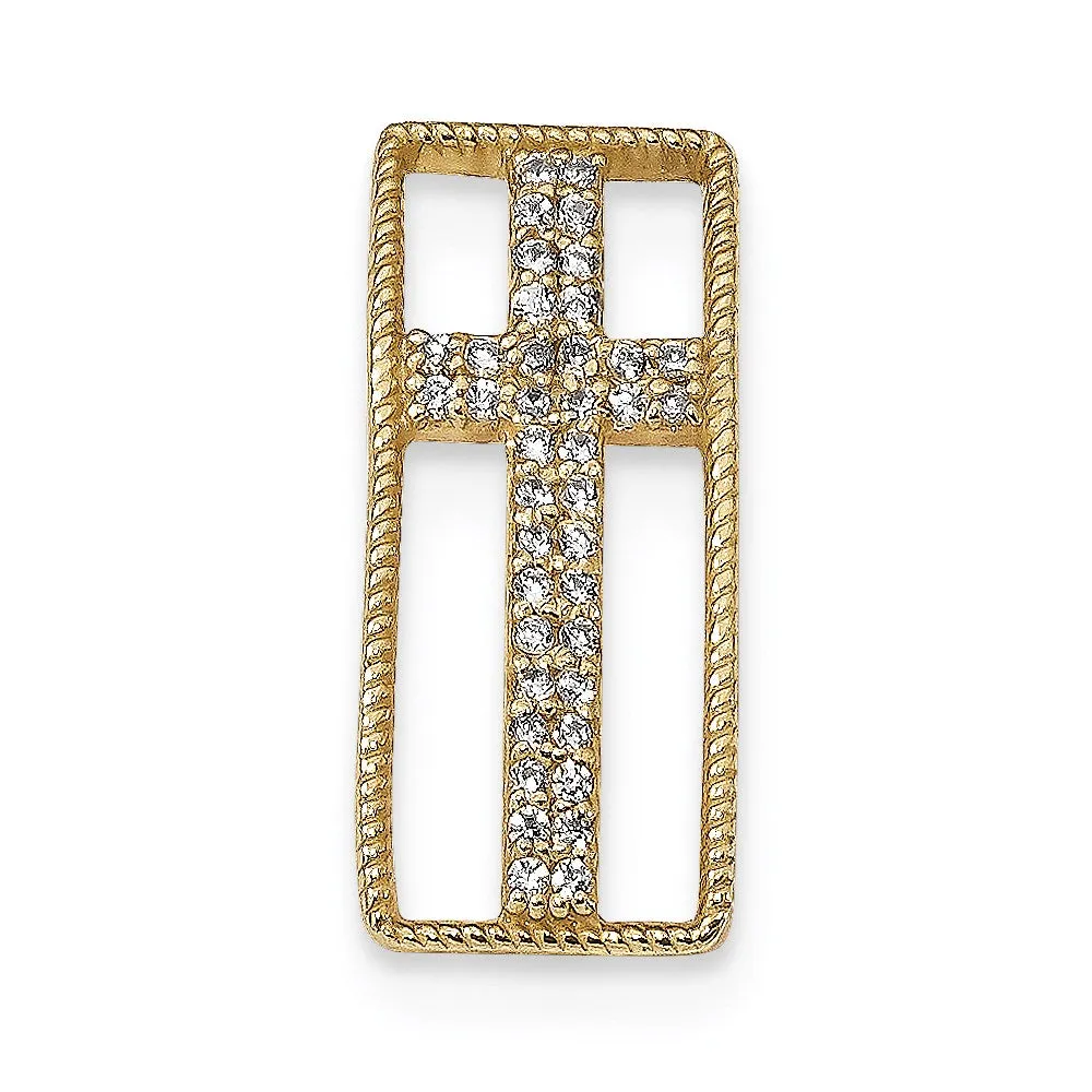 Sterling Silver Gold-tone CZ Cross Slide