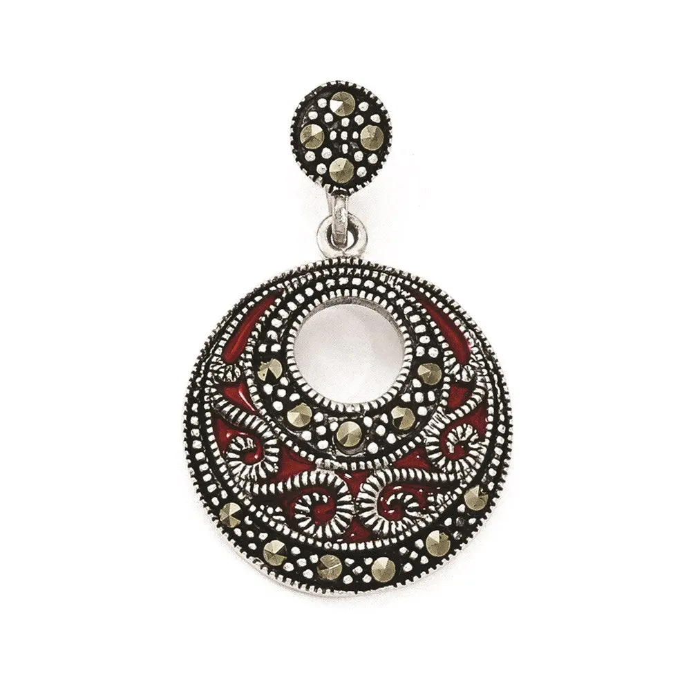 Sterling Silver Marcasite & Red Epoxy Pendant