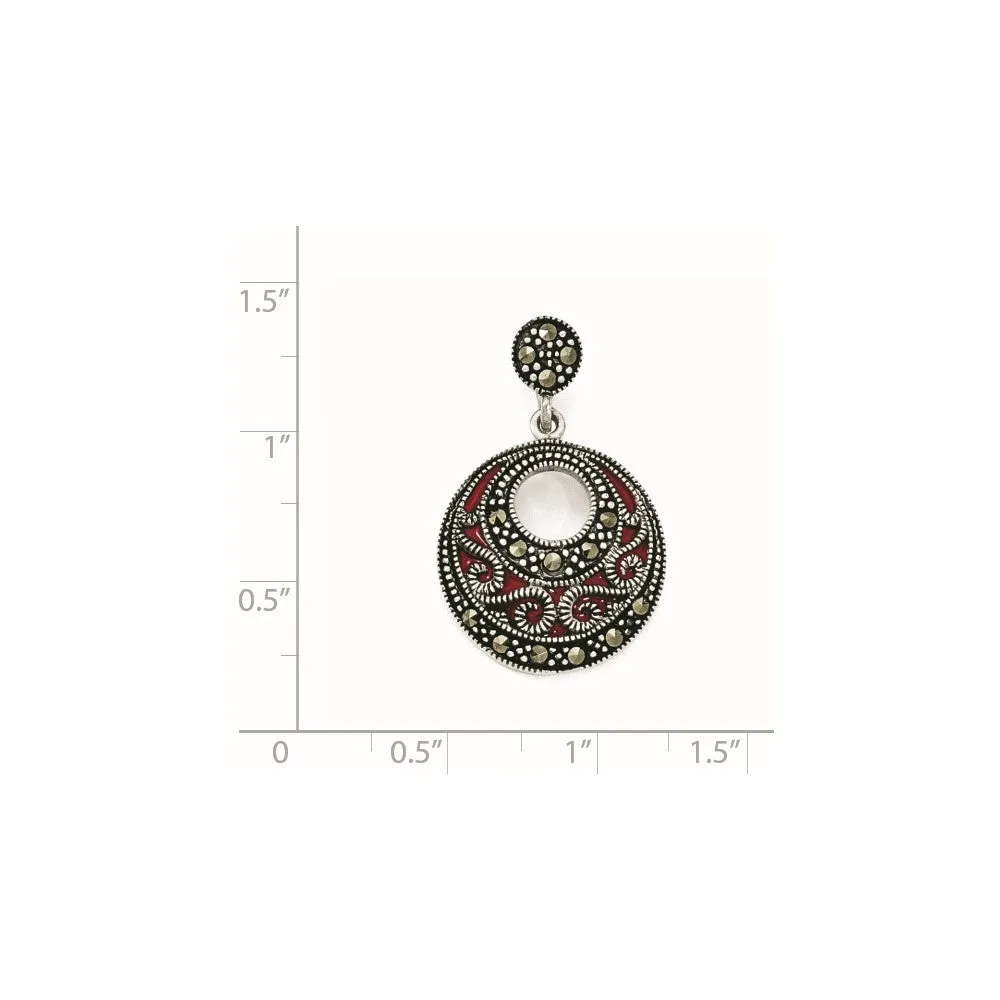 Sterling Silver Marcasite & Red Epoxy Pendant