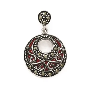 Sterling Silver Marcasite & Red Epoxy Pendant