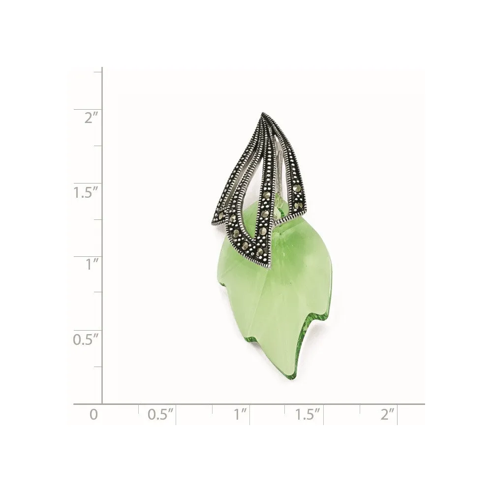Sterling Silver Marcasite & Swarovski Elements Leaf Pendant