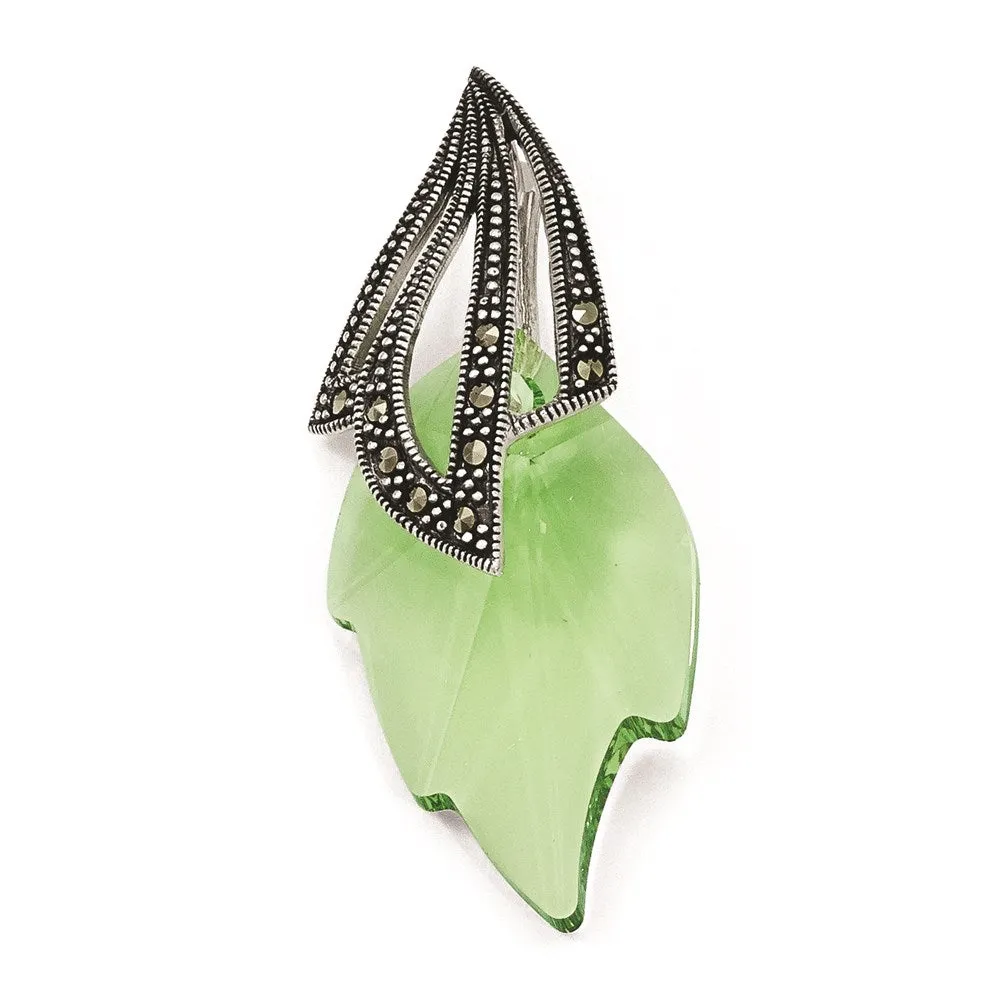 Sterling Silver Marcasite & Swarovski Elements Leaf Pendant