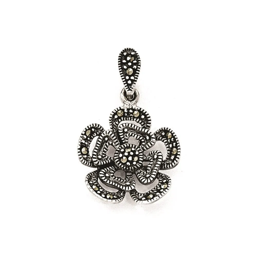 Sterling Silver Marcasite Flower Pendant