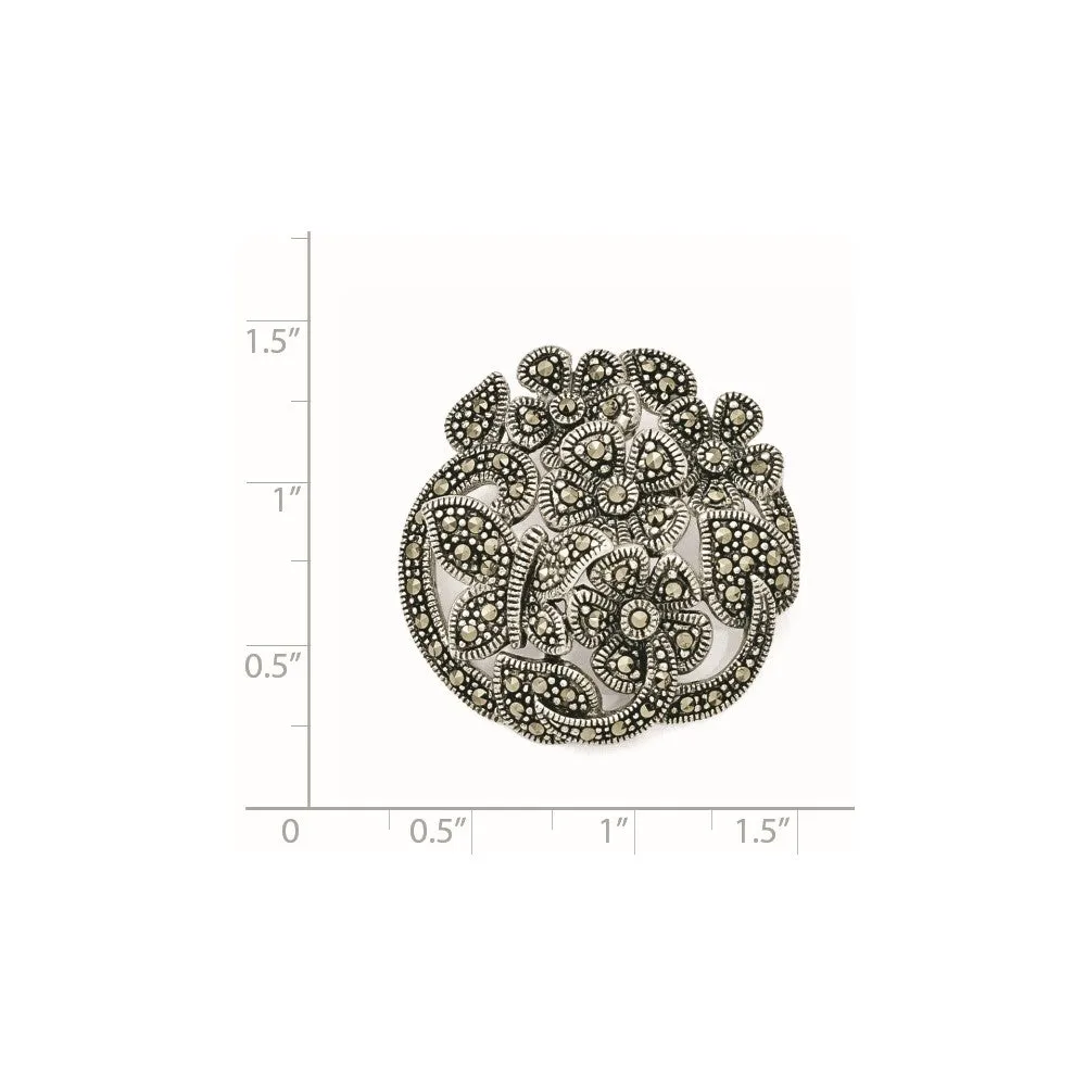 Sterling Silver Marcasite Flowers & Butterfly Pendant