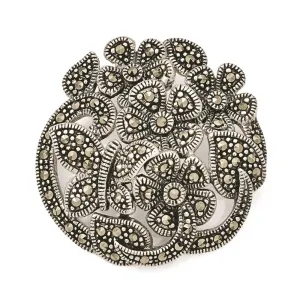 Sterling Silver Marcasite Flowers & Butterfly Pendant
