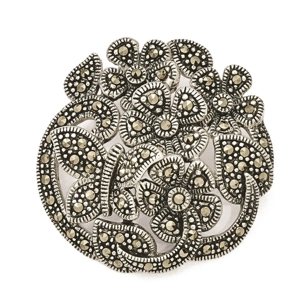 Sterling Silver Marcasite Flowers & Butterfly Pendant