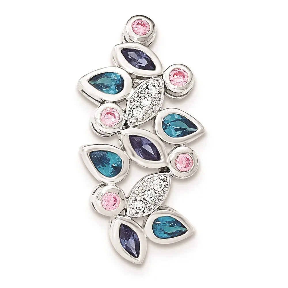 Sterling Silver Pink & Blue CZ Slide Pendant