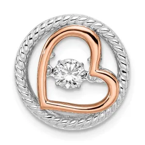 Sterling Silver Plat-plate Rose-tone Vibrant Swar Zirconia Heart Chain Slid