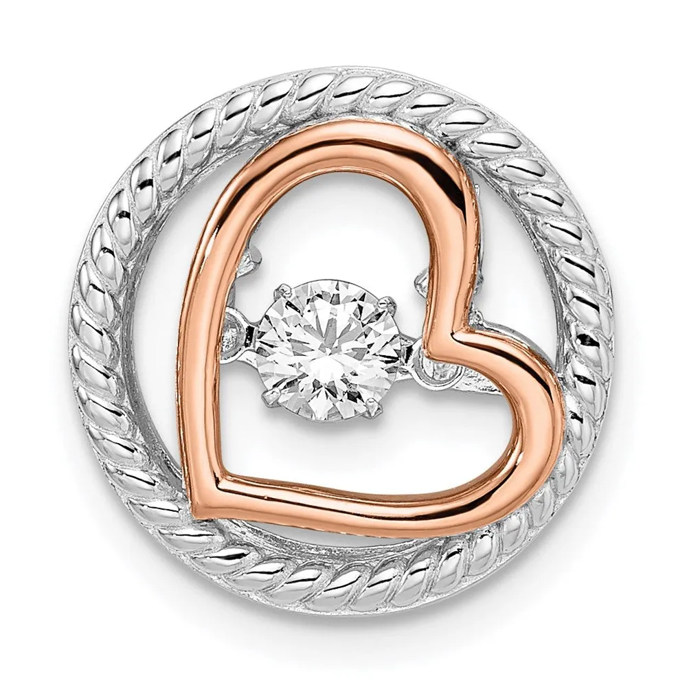 Sterling Silver Plat-plate Rose-tone Vibrant Swar Zirconia Heart Chain Slid