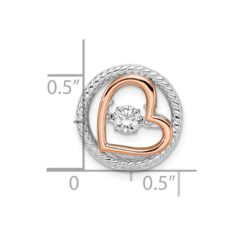 Sterling Silver Plat-plate Rose-tone Vibrant Swar Zirconia Heart Chain Slid