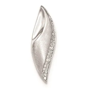 Sterling Silver Polished & Criss Cross CZ Leaf Chain Slide Pendant