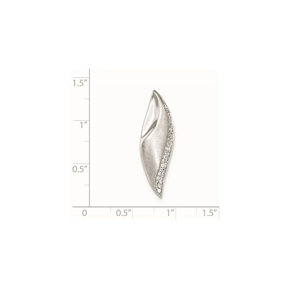 Sterling Silver Polished & Criss Cross CZ Leaf Chain Slide Pendant
